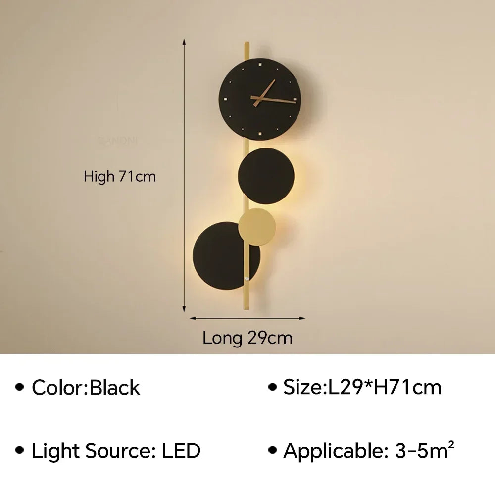 Modern LED Clock Wall Lamp for Bedroom Living Dining Room Aisle Porch Home Decoration Wall Sconce Indoor Lighting Fixture Luster
