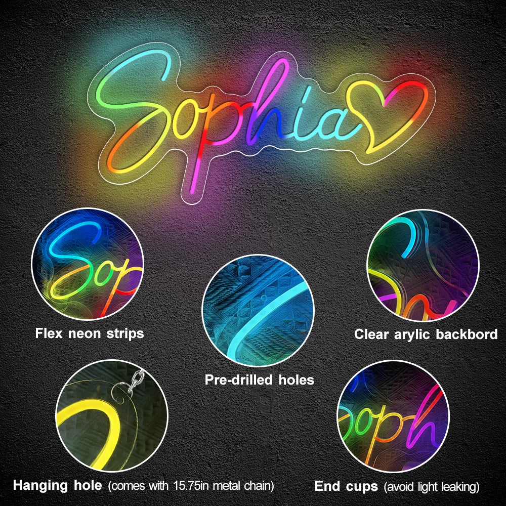 RGB Custom Name Neon Sign Personalized Multicolor Dimmable Led Neon Sign Night Light Signs Bedroom Decoration Wall LED Neon lamp