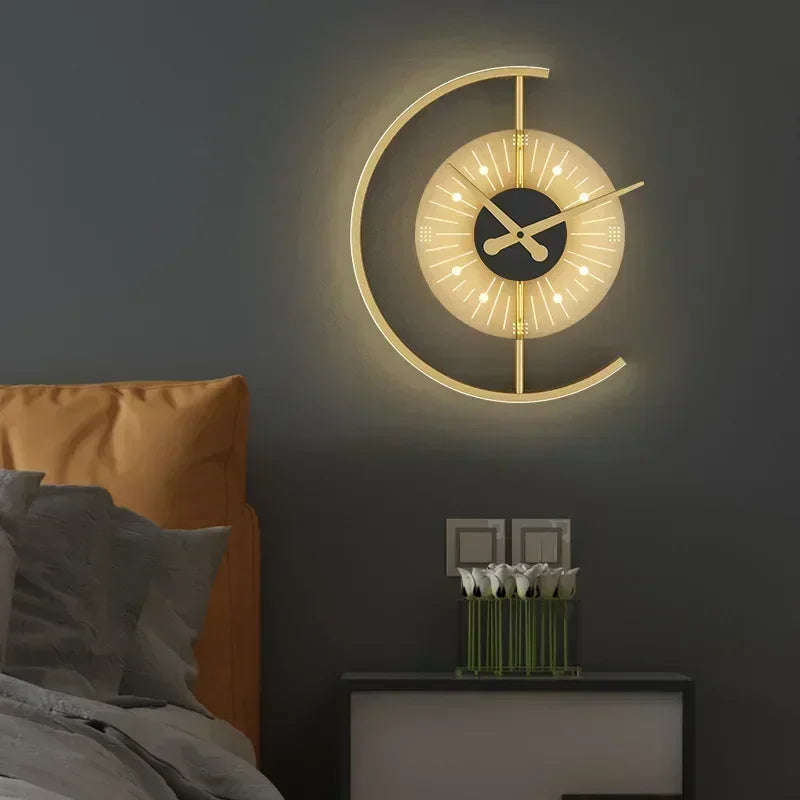 Modern LED Clock Wall Lamp for Bedroom Living Dining Room Aisle Porch Home Decoration Wall Sconce Indoor Lighting Fixture Luster