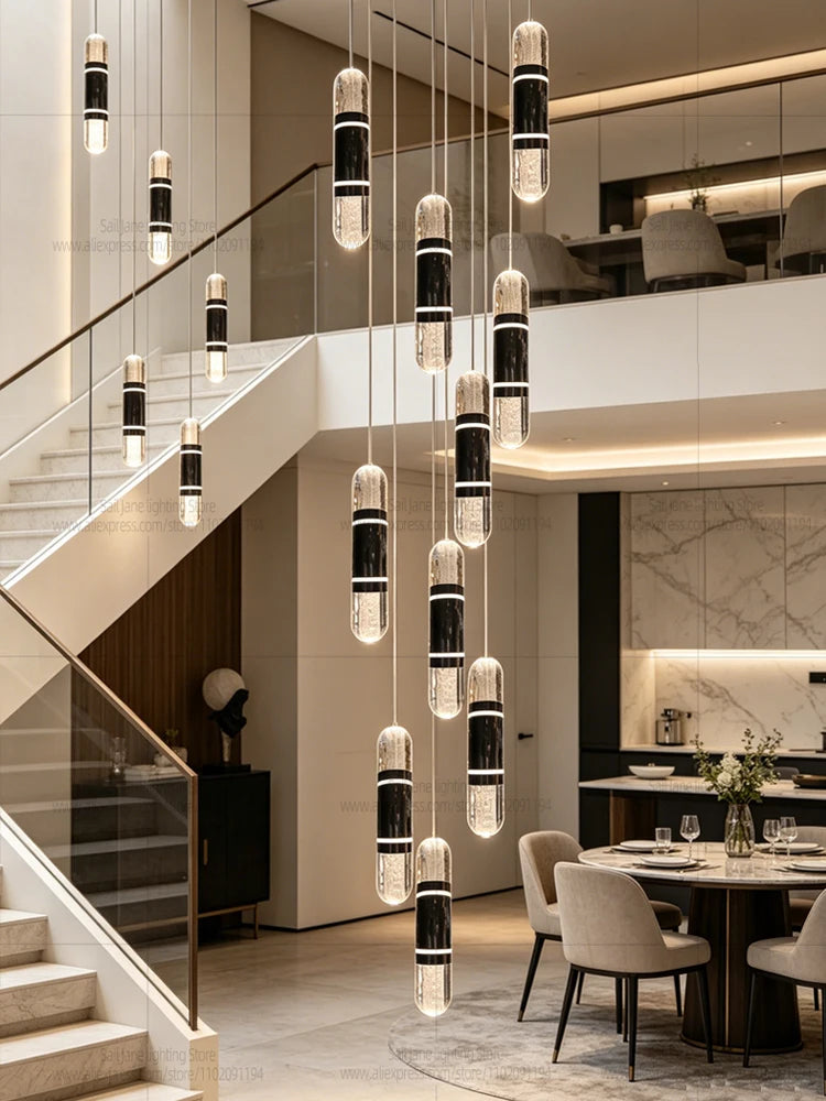 LED Luxury Capsule  Pendent Lamp Modern Vertical Stair Chandelier Long Hanging Lamp For Duplex Loft Villa High Ceiling Stairwell