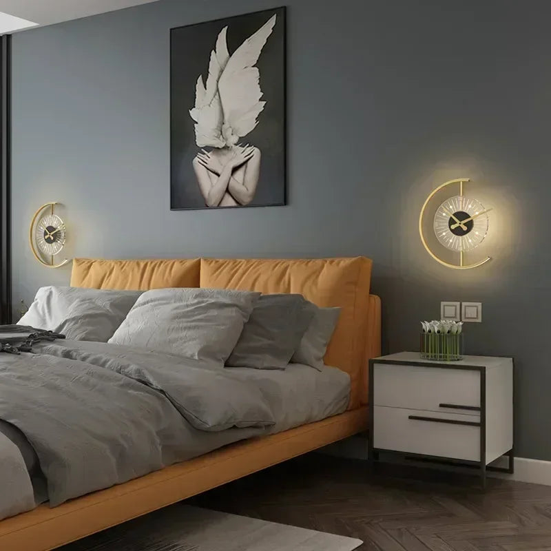 Modern LED Clock Wall Lamp for Bedroom Living Dining Room Aisle Porch Home Decoration Wall Sconce Indoor Lighting Fixture Luster